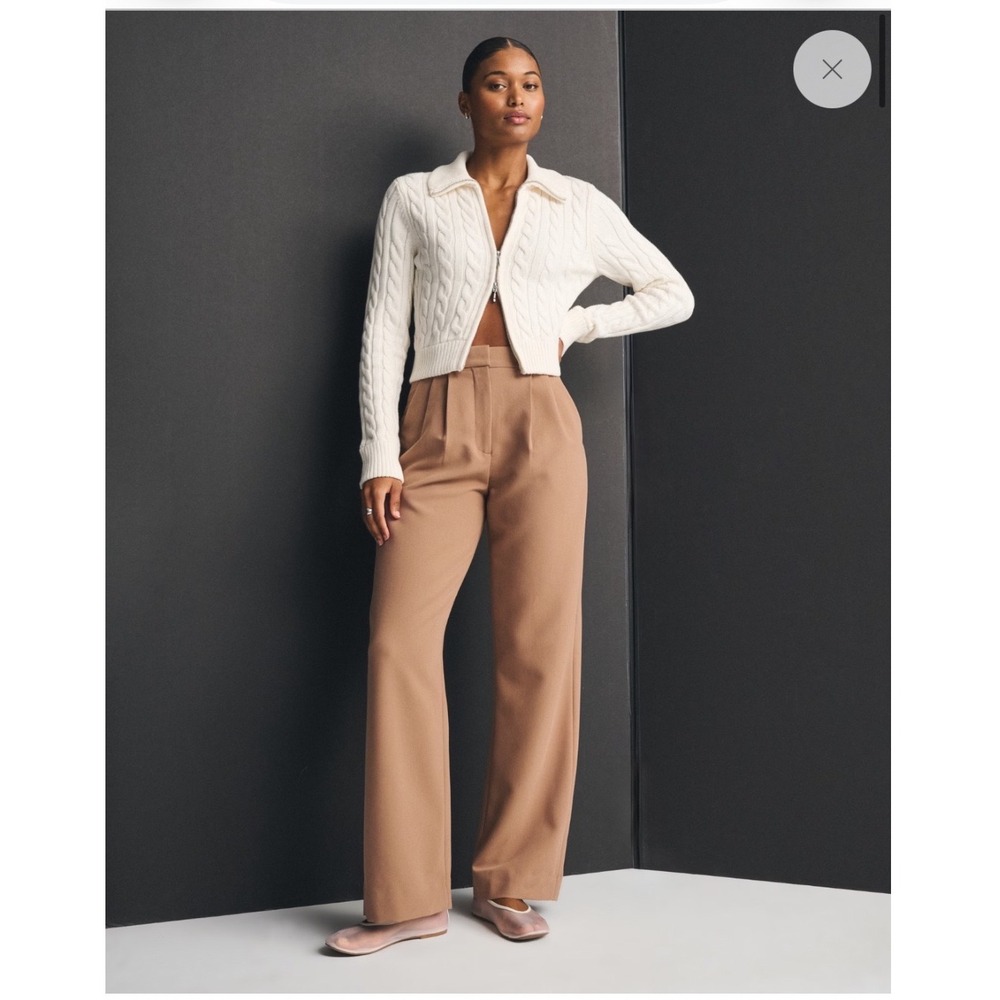 Abercrombie & Fitch Curve Love Sloane Tailored Wide Leg Pants 30 Long Tan Brown